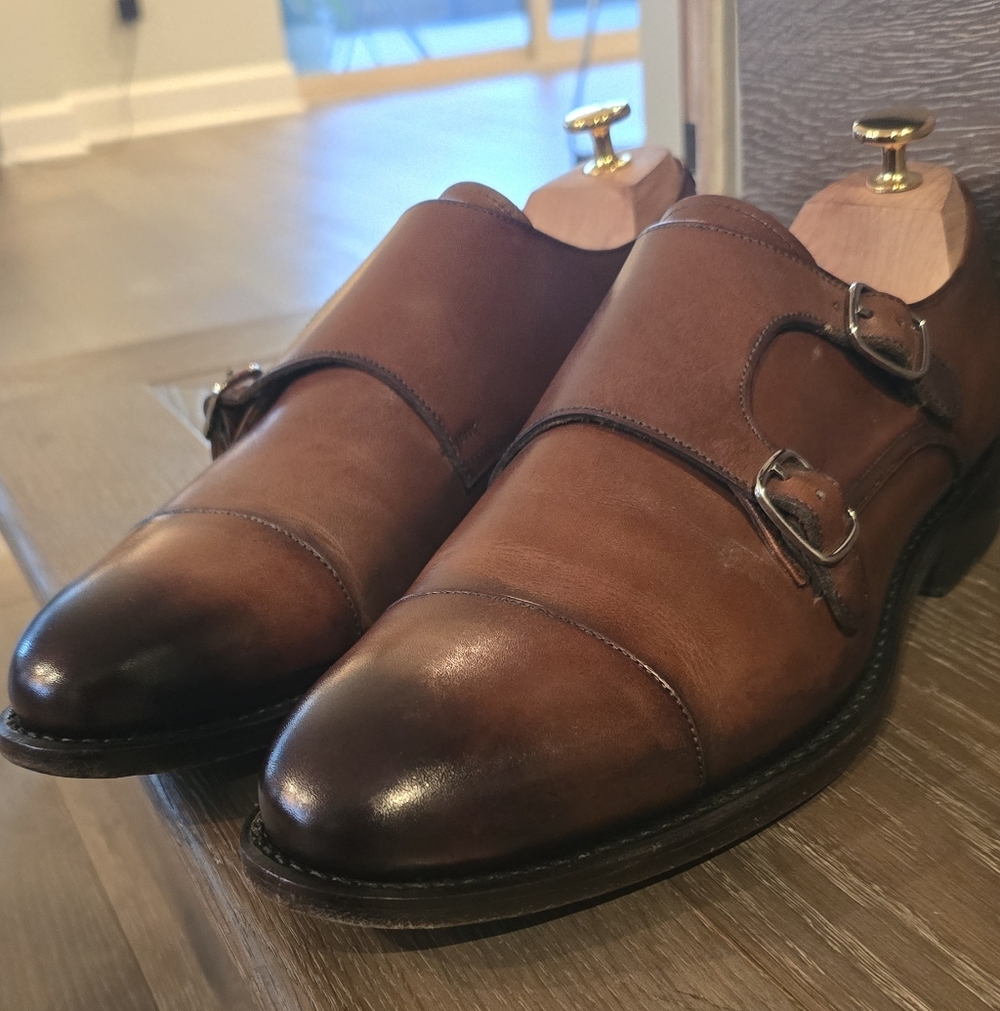 Classic Brown Leather Double Monk Strap Shoes - Picture 7 of 8